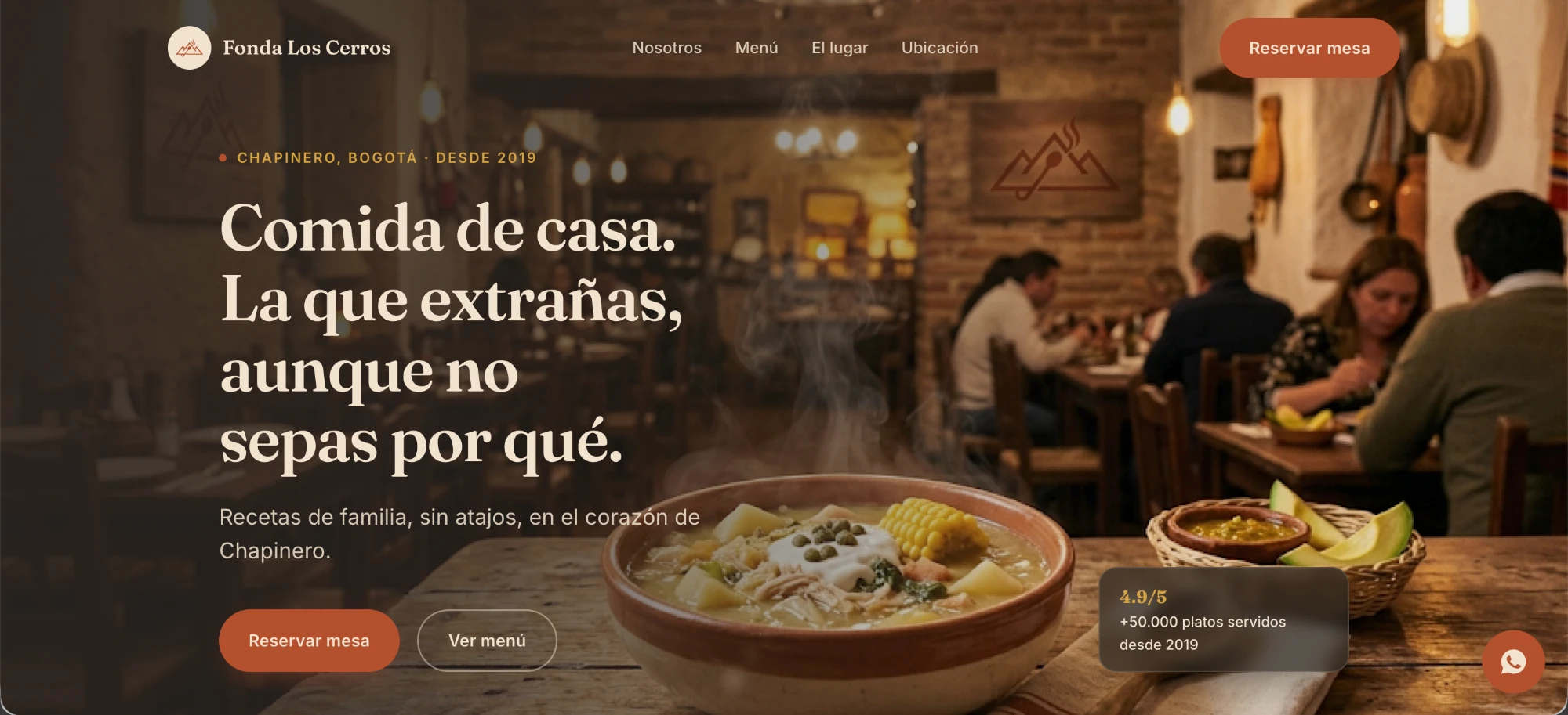 Sitio web de Fonda Los Cerros — restaurante de comida típica colombiana en Chapinero, Bogotá