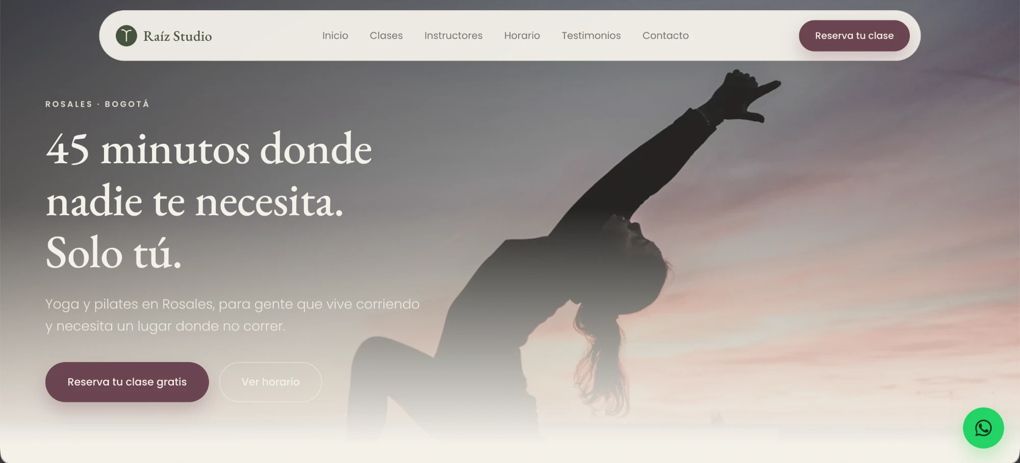 Sitio web de Raíz Studio — estudio de yoga y pilates en Rosales, Bogotá